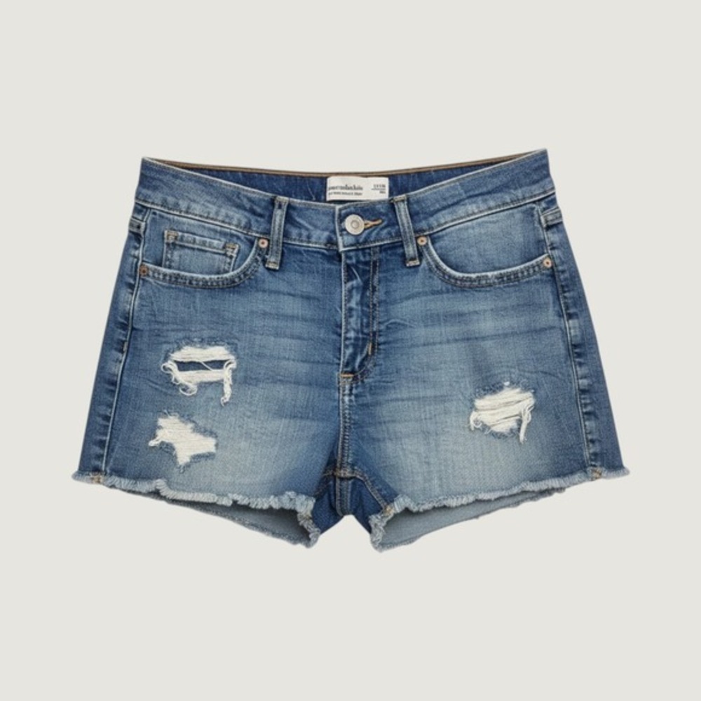 Abercrombie Kids 11/12 High Rise Relaxed Classic Blue Ripped Jean Shorts Casual